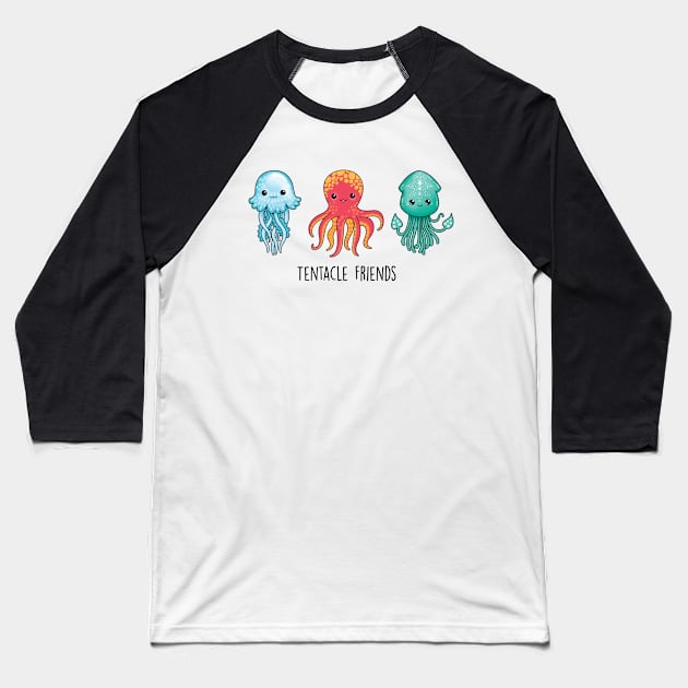 Tentacle Friends Baseball T-Shirt by SuperrSunday